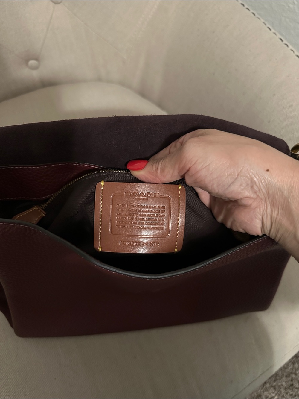 Coach Shoulder Bag in Burgundy with Brown Trim - Picture 5 of 5